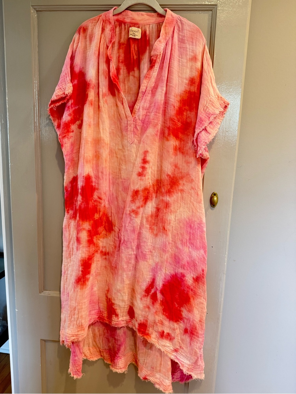 9SEED TUNISIA CAFTAN Pink short sleeve Tie-Dye coverup Dress one Size EUC